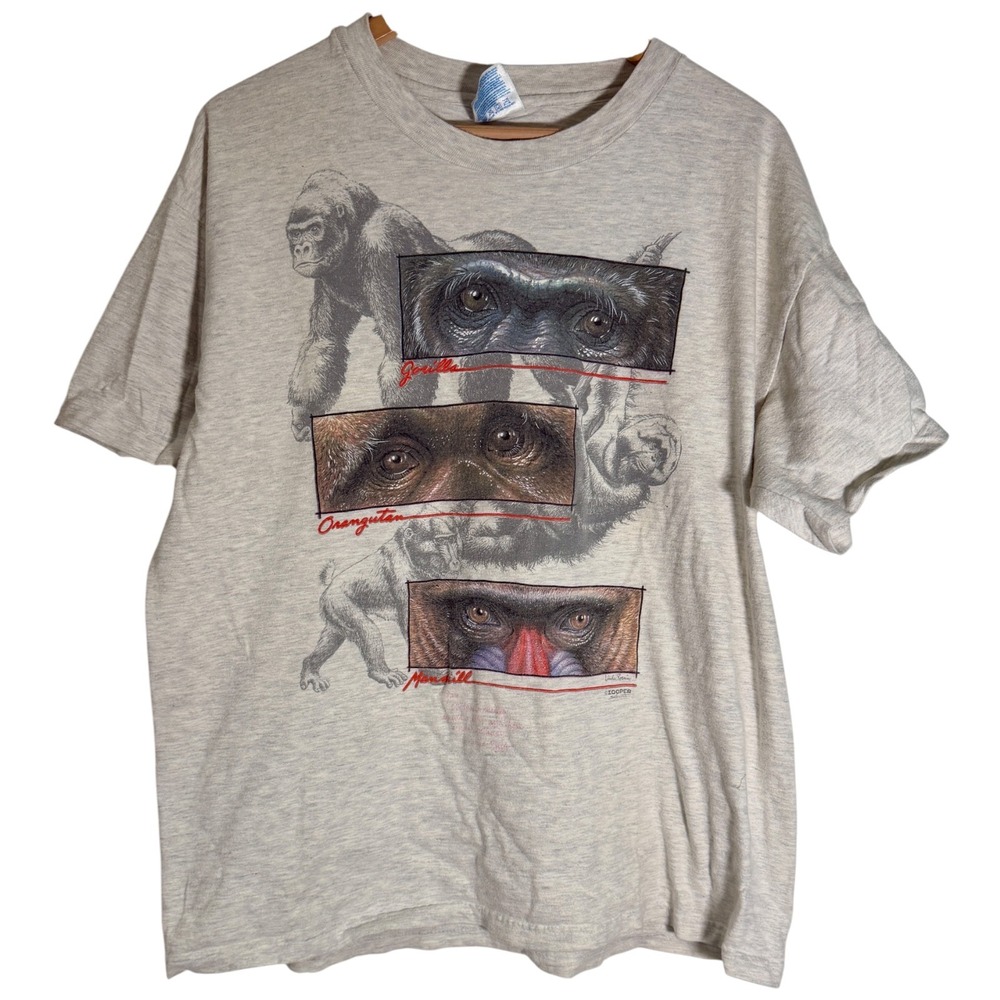 Vintage 90's Hanes Men's Zooper Linda Rossin T Shirt Gorilla Orangutan Gray XL